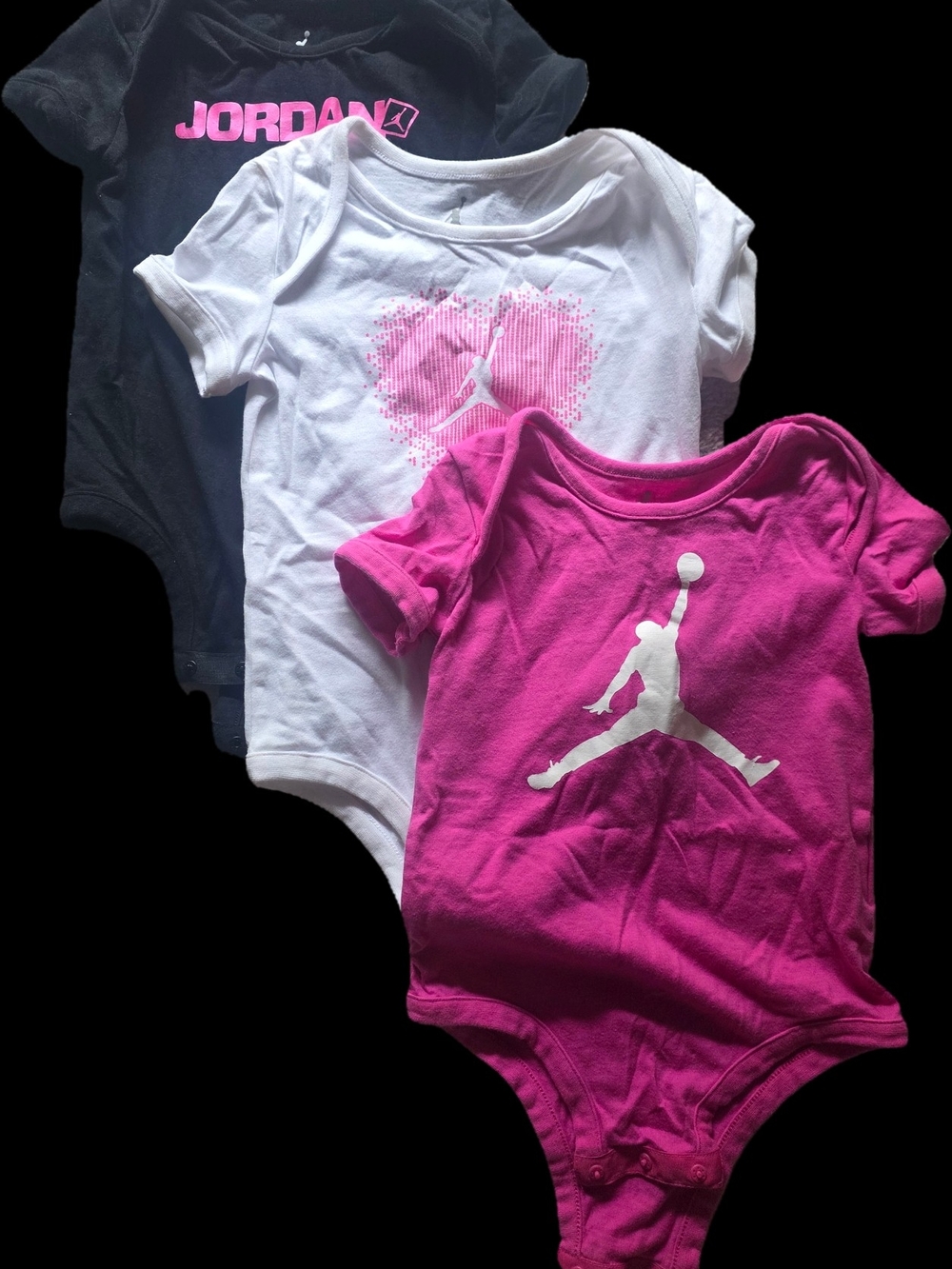 Jordan 3 Piece Set Pink White Black Baby Bodysuits with Jumpman Logo And Socks